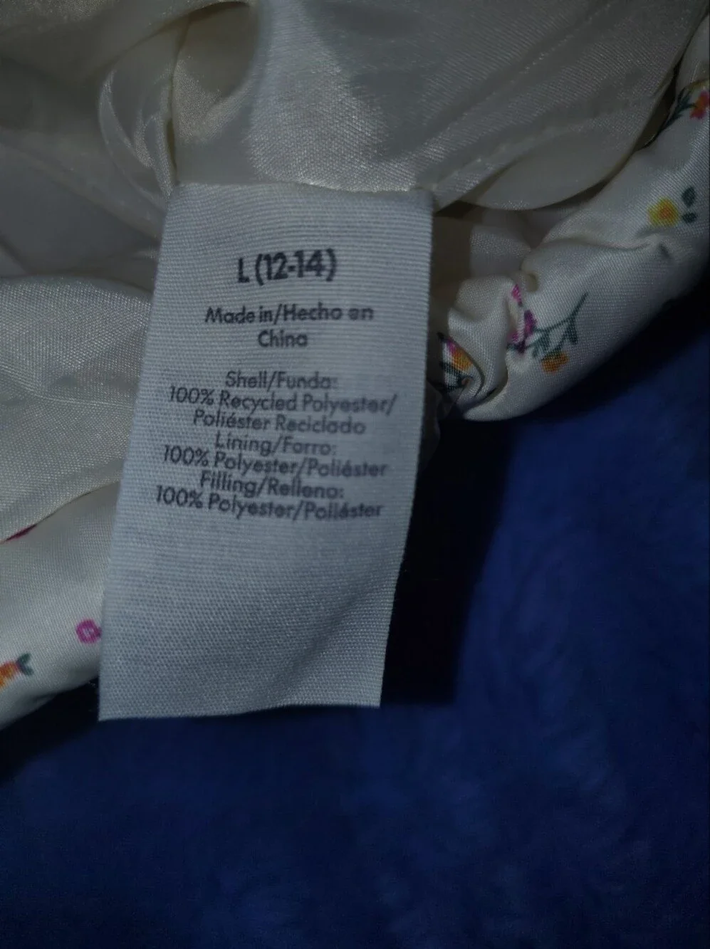 Cream Puffer Jacket with Tiny Floral Print